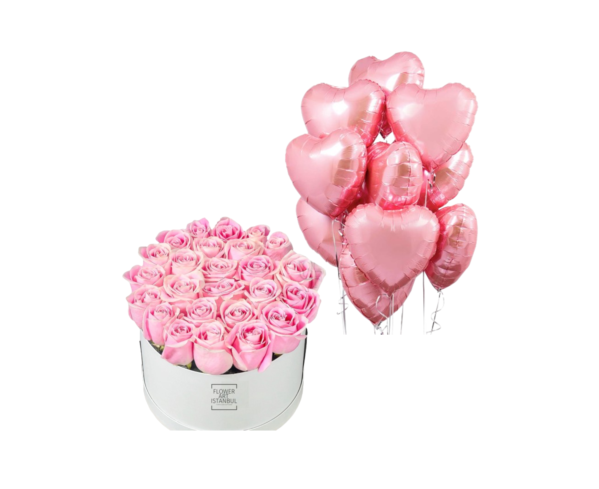Pink Rose Box + 10 Fliying Heart Pink