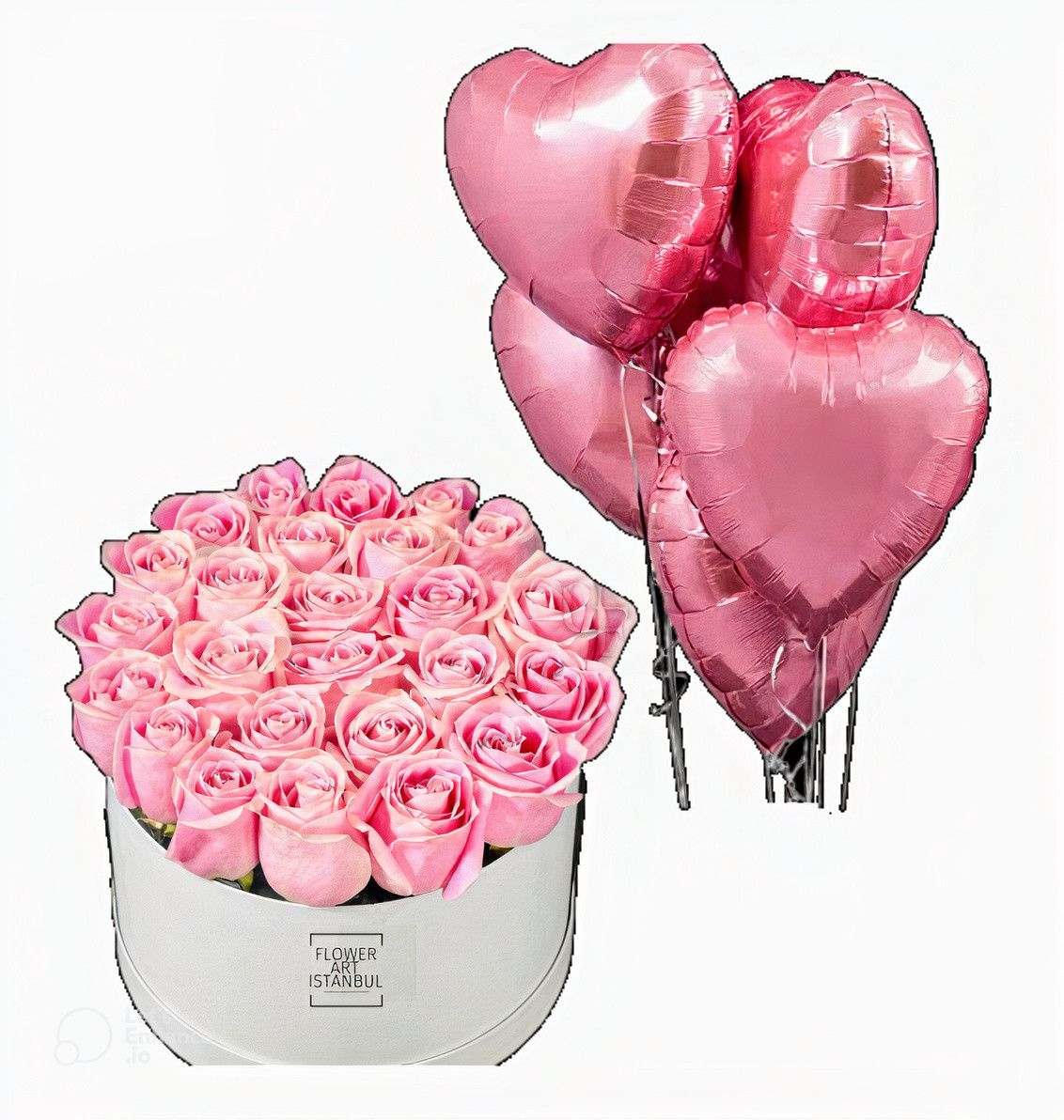 Pink Rose Box + 5 Fliying Heart Pink