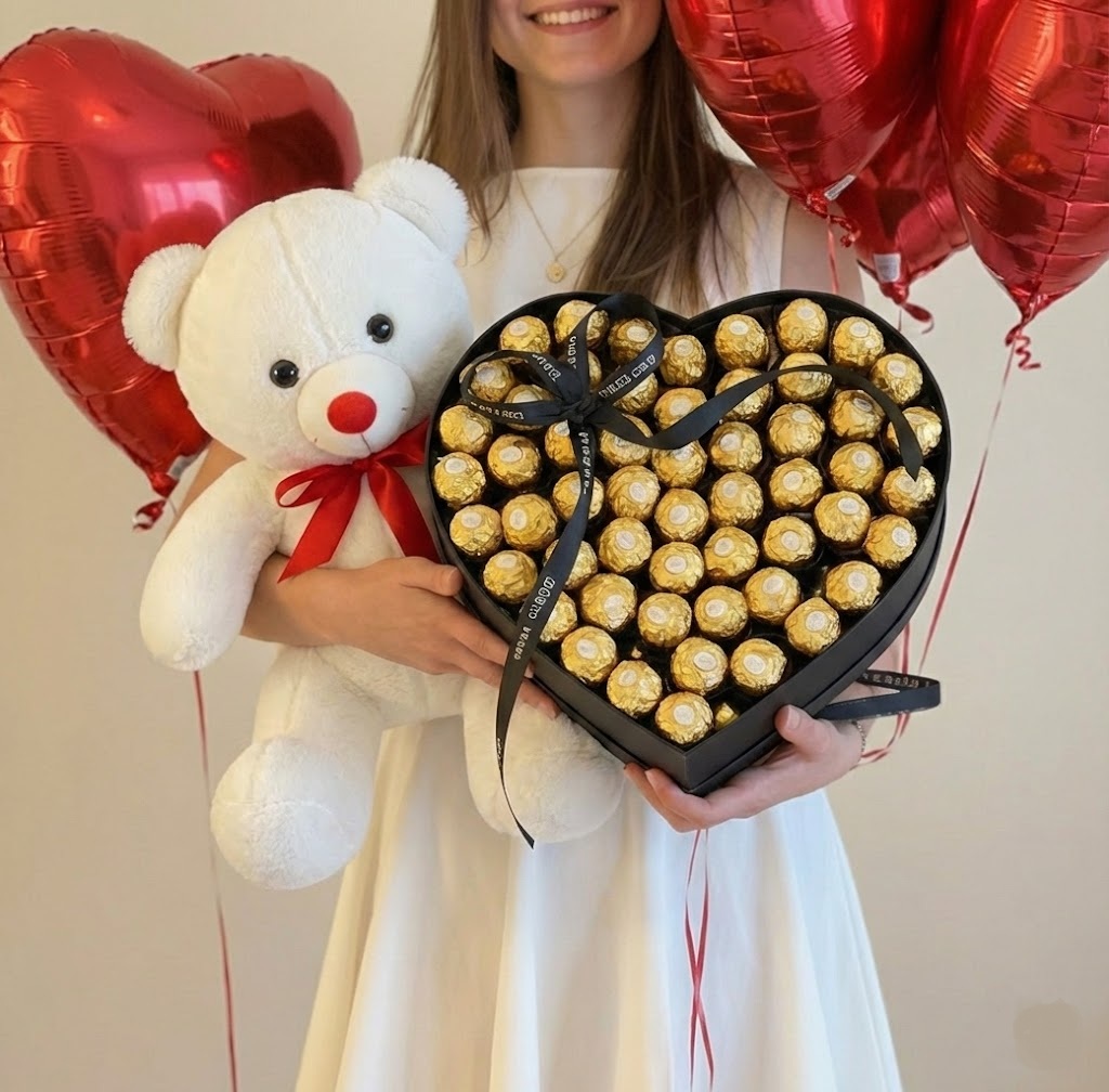 4 Ballons – Teddy Bear – Heart Shape Ferrerocher