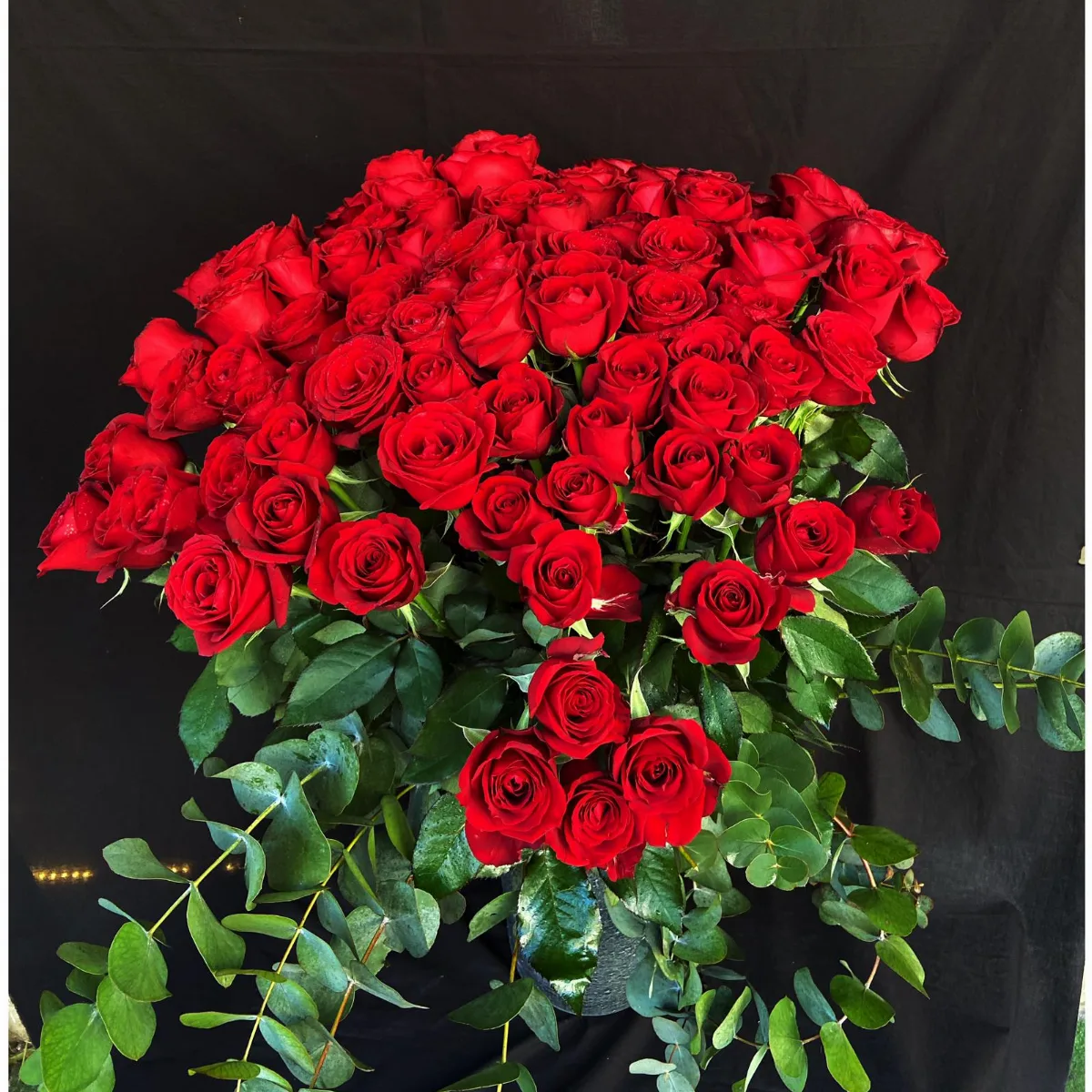 101 Red Roses in Black Vase