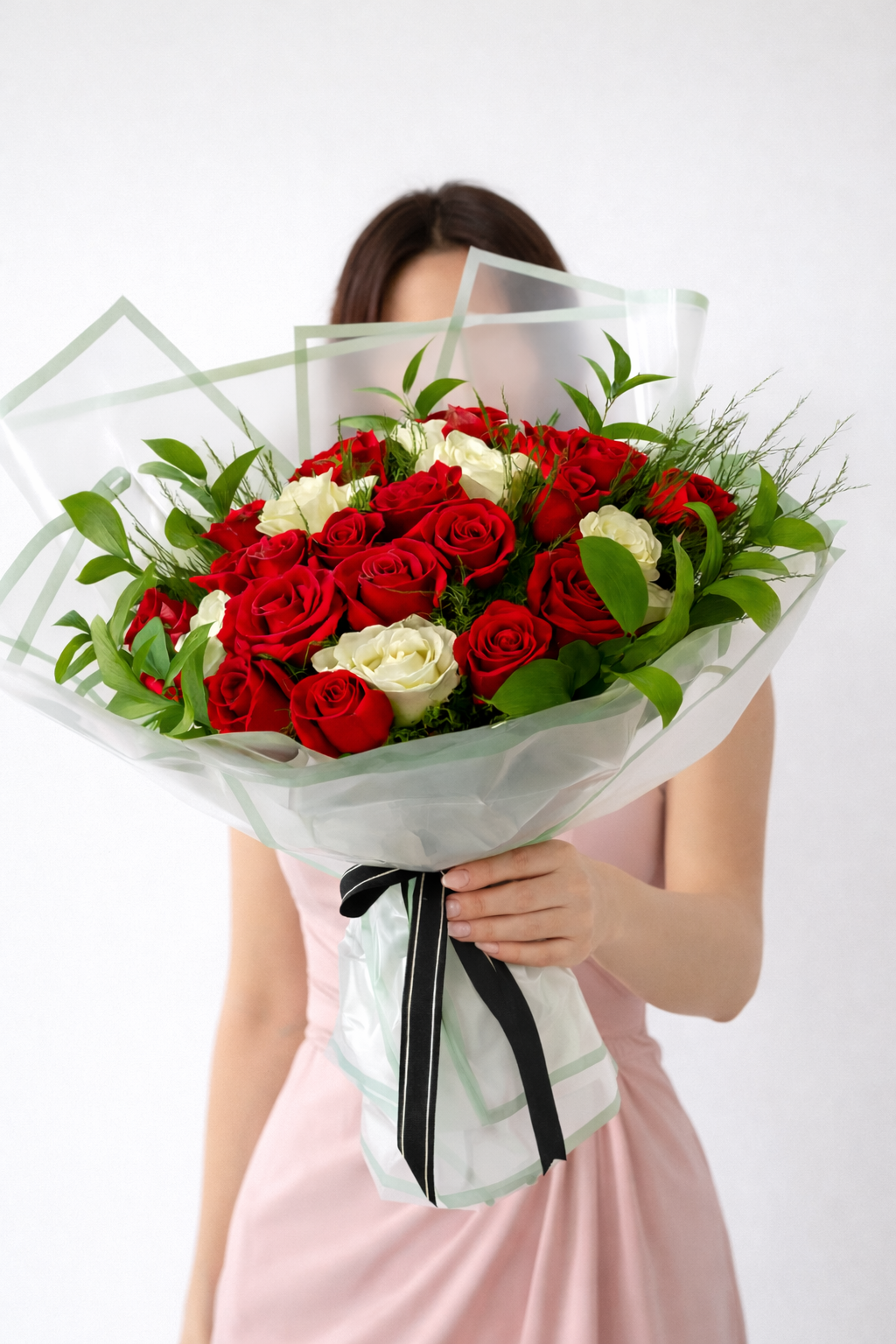 25 Red White Mixed Roses